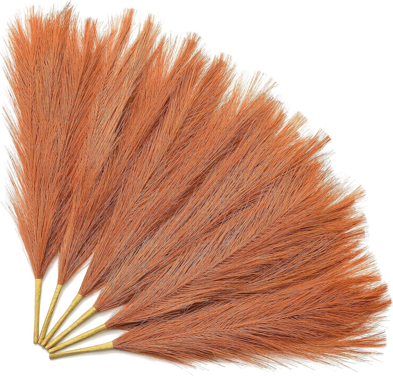 6 Pcs Orange Pampas Grass – 17.7 Inch Faux Burnt Orange Stems for Fall, Boho Décor, Wedding, Party, Table Centerpieces & Home Floral Arrangements